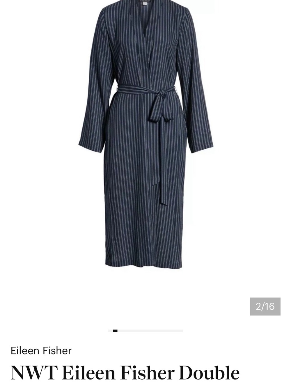 Eileen Fisher Navy and Light-Striped Wrap Dress
